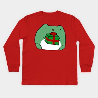 Frog Holding a Gift Kids Long Sleeve T-Shirt